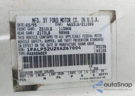 1995 Ford Taurus Gl/Se из США, поврежденный, VIN 1FALP52U2SA267004